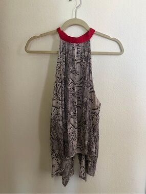 Free People Snake-Print Halter Tank with Red Neck Trim